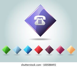 Vector Glossy Telephone Icon/Button and multicolored