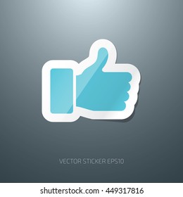 Vector glossy thumb up glossy paper sticker icon