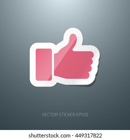 Vector glossy thumb up glossy paper sticker icon
