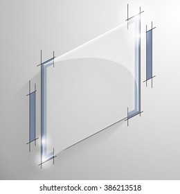 Vector glossy truncated square banner with dark blue technical lines drawing services on the background.