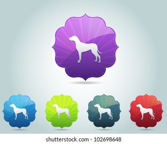 Vector Glossy Vintage Frame Dog Icon and multicolored