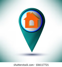 vector glossy web icon home design element on a blue background.