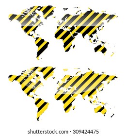vector glossy World map of yellow and black stripes danger warning 