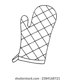 Vector Glove potholder. Graphic ink Oven Mitt, kitchen tool illustration isolated on background. Hand drawn line sketch. For designers, prints, logo, icon, menu, postcards, holiday, covers