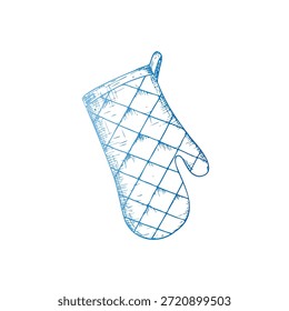 Portavaso de guantes de Vector. Mitón de horno de tinta gráfica, ilustración de la herramienta de cocina aislado en el fondo. Boceto de línea dibujado a mano. Para los diseñadores, impresiones, logotipo, icono, menú, postales, vacaciones, cubiertas
