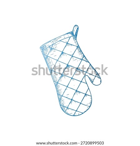 Vector Glove potholder. Graphic ink Oven Mitt, kitchen tool illustration isolated on background. Hand drawn line sketch. For designers, prints, logo, icon, menu, postcards, holiday, covers
