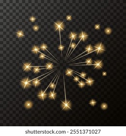 Elemento de resplandor de Vector. Brillante de Navidad realista sobre fondo transparente. Vela ardiente, fuegos artificiales y fuego festivo. Luz mágica aislada para el fondo del día de fiesta y del cumpleaños.