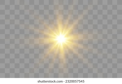 Vector glow light effect. Light png. Transparent sunlight. Special flash light effect. Spotlight beams isolated on transparent background.