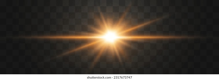 Vector glow light effect. Transparent sunlight. Special flash light effect. Spotlight beams. Light png. Decor element isolated on transparent background.