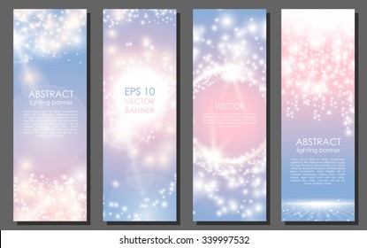 Vector glow vertical banner set. Abstract Christmas blur background.