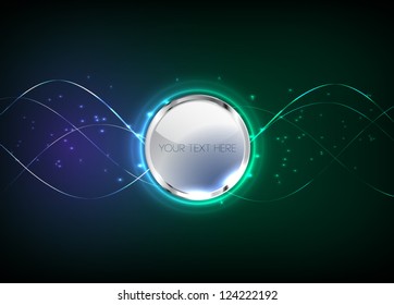 Vector glowing abstract dark background with round banner