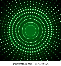 Vector Glowing Background, Green Circles, Abstract Lights on Dark Background, Shining Effect.