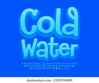 Insignia vectorial brillando Agua Fría. Gracioso Blue 3D Font. Letras y números de alfabeto de juego