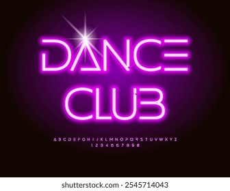 Vector Glowing banner Dance Club. Violet Electric Font. Glowing Alphabet Letters and Numbers