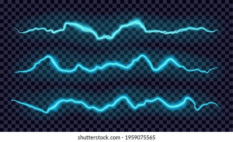 Vector Glowing Blue Lightning Set. Electric Energy Or Equalizer Design Elements