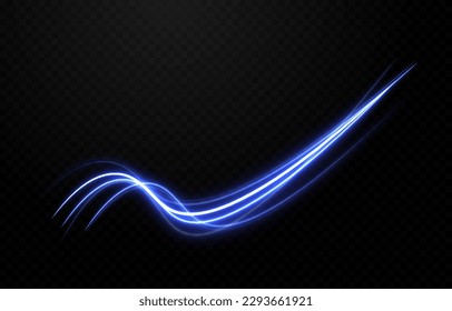 Vector glowing blue lines png. Neon lines png. Magic lines of light, light effect. Fast moving lines png.