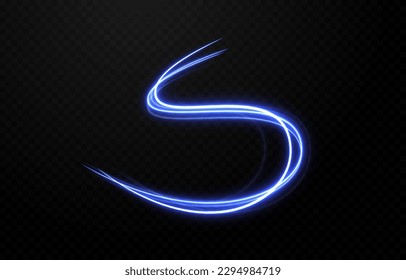 Vector glowing blue lines png. Neon lines png. Magic lines of light, light effect. Fast moving lines png.