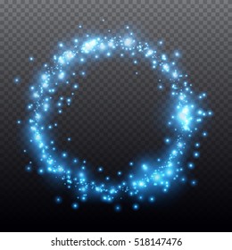 Vector glowing blue ring of shine particles. Abstract glittering shape on transparent background.