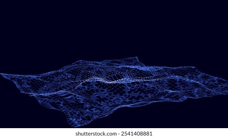 Vector glowing blue wave with motion dots and top view. Abstract digital background. Concept connection big data. Futuristic technology backdrop.