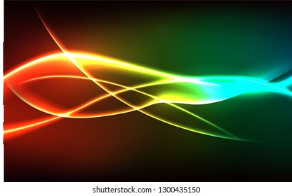 Vector Glowing blurred neon light curves with colorful background. Great for futuristic abstract banner or wallpaper.
