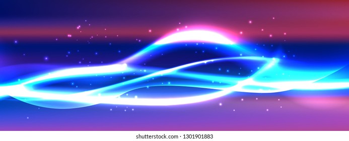 Vector Glowing blurred neon light curves with colorful background. Great for futuristic abstract banner or wallpaper. 