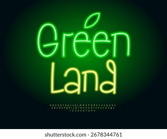 Vector Tablero brillante Tierra Verde. Fuente brillante brillante. Conjunto de letras y números del alfabeto de luz led.