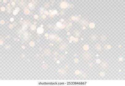 Vector glowing bokeh PNG. Glowing dust sparkles or bokeh, overlay texture. Golden bokeh for Christmas or New Year design.