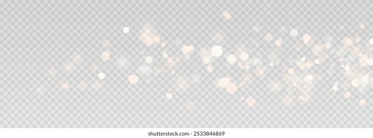 Vector glowing bokeh PNG. Glowing dust sparkles or bokeh, overlay texture. Golden bokeh for Christmas or New Year design.