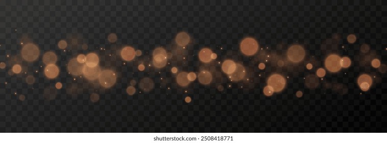 Vector glowing bokeh png. Glowing sparkles png. Golden bokeh. Christmas light, light effect. Blurred background.