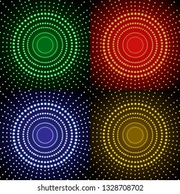 Vector Glowing Circles, Colorful Backgrounds, Shining Illustration, Yellow, Red, Blue and Green Circles.