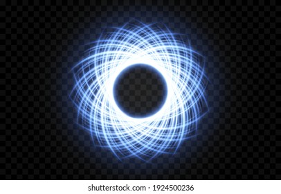 Vector glowing circles. Electric, magical light. Neon light on isolated transparent background, neon png.