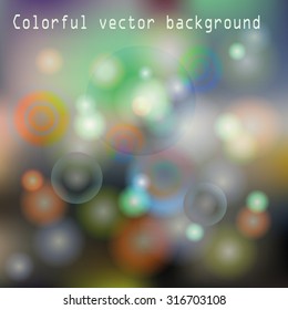 Vector glowing colorful background with sparkles and circles and text