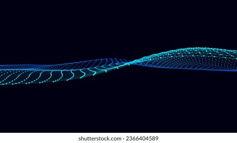 Vector glowing colors wave with motion dots. Abstract digital background. Concept connection big data. Futuristic technology backdrop.