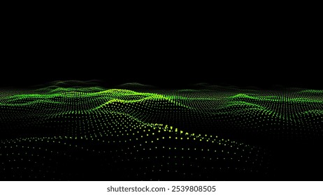Vector glowing colors wave with motion dots. Abstract digital background. Concept connection big data. Futuristic technology backdrop.