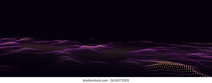 Vector glowing colors wave with motion dots. Abstract digital background. Concept connection big data. Futuristic technology backdrop.