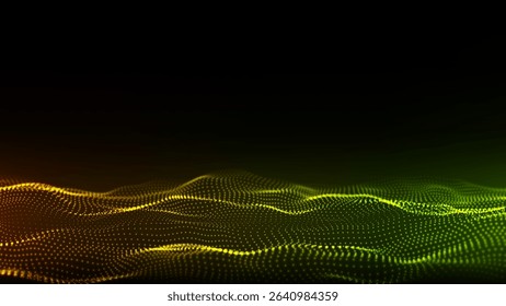 Vector glowing colors wave with motion dots. Abstract digital background. Concept connection big data. Futuristic technology backdrop.
