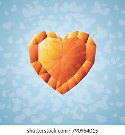 Vector, glowing diamond amber heart  isolated on light blue background. Valentine's day theme, Love iconic, Ideas for gift, art, design, decoration, EPS10.