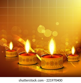 Vector glowing Diwali Diya Oil Lamp celebration colorful background 