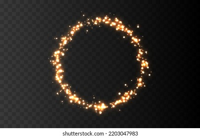 Vector glowing dust png. Dust in the form of a frame, golden light on an isolated transparent background. Christmas dust. Light trail, light effect png.