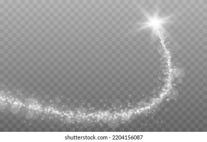 Vector glowing dust trail on isolated transparent background. Magic glow png. Stars with glow effect png.