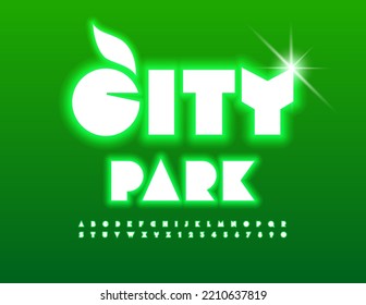 Parque de la ciudad con emblema vectorial con hoja decorativa. Estilo abstracto Tipo de letra. Juego de letras y números alfabetos iluminados