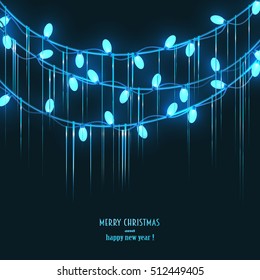 Vector glowing festive background with garland. Burning light bulbs wire.