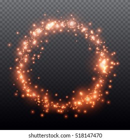 Vector glowing fire or red ring of shine particles. Abstract glittering shape on transparent background.