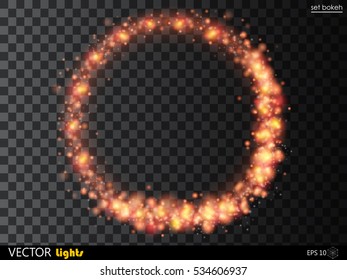 Vector glowing fire or red ring of shine particles. Abstract glittering shape on transparent background.