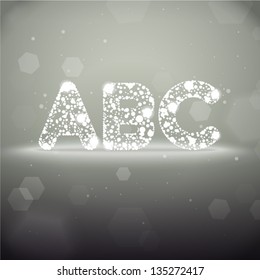 Vector Glowing Font from A to C on Bokeh Background