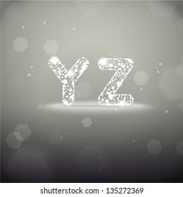 Vector Glowing Font from Y to Z on Bokeh Background