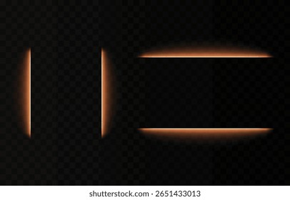 Vector glowing frame png. Linear glowing frame on isolated transparent background. Frame with light effect.