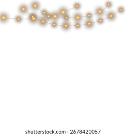 Vetor de guirlanda brilhante. Lâmpadas de corda de fadas com lâmpadas LED isoladas no fundo transparente. Iluminação decorativa de férias para festa, casamento, Natal ou celebração festiva de Ano Novo.