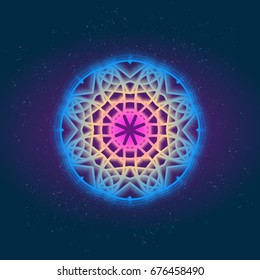 Vector glowing geometric element. Design prints for t-shirts, posters, flyers, postcards. Vector illustrations in bright neon colors