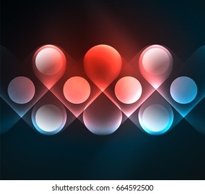 Vector glowing geometric shapes - round elements and circles on dark background